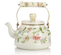 ApuaVireo&Co Bollitore da tè in smalto floreale 2,6 litri, teiera smaltata for fornello, caffettiera in acciaio smaltato con manico in ceramica(B)