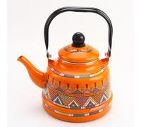 ApuaVireo&Co Bollitore for il tè smaltato, teiera smaltata retrò for fornello, for caffè e acqua in acciaio con manico, motivo geometrico ad albero for la cucina di casa(Orange 2.5l)