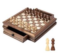 ApuaVireo&Co Scacchiera internazionale Games International Scacchi Set di scacchi in legno noce Dama magnetica classica for adulti Cassetto for gli amanti degli