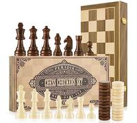 ApuaVireo&Co Set di scacchi e giochi da tavolo dama 2 in 1 | Scacchiera pieghevole magnetica in legno 15" | regine extra | giocattoli educativi for adulti bambini