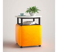 ApuaVireo&Co Tavolino da caffè ottomano 5 in 1, seduta impilabile a cubo con rotelle girevoli e scrivania laterale, tavolino mobile, for soggiorno, ufficio domestico(Yellow,White desktop)