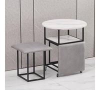 ApuaVireo&Co Tavolo da pranzo combinato 5 in 1 con 4 sgabelli, tavolino salvaspazio impilabile, sgabello poggiapiedi impilabile, divano a cubo e tavolo(Light Gray,White desktop)