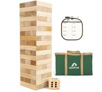 ApudArmis Giant Tumble Tower, 54 pezzi in legno di pino impilabile gioco con 1 set di dadi - classico gioco da tavolo per bambini, adulti e famiglie (da 60 a oltre 1,7 m)