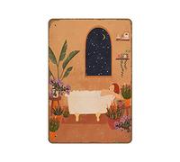 Apular Stampa artistica da parete con scritta "Lady Bathing Surrounded by Plants Home" (lingua italiana non garantita), illustrazione botanica pacifica, in metallo, stile retrò, decorazione per la