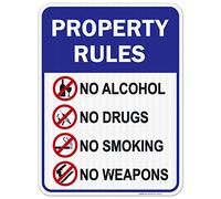 Apular Targa in metallo 30,5 x 40,6 cm, con regole della proprietà, scritta "No Alcohol No Drugs No Smoking No Weapons Home Decor Wall Decor Birthday Gift Garden Yard Signs Vintage Printing Placca