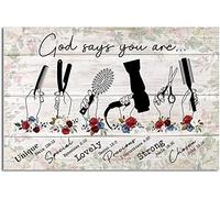 APULAR Targa in metallo con scritta in lingua inglese "God Says You are Unique Hairdresser Hairstylist", regalo di compleanno, per casa agricola, giardino, cortile, decorazione per la casa, 20,3 x