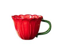 APVPOPOKGM Tazza da colazione vintage a forma di fiore, tazza da caffè in ceramica, tazza da acqua, tazza da caffè for uso domestico, stile rustico(Red 1pc)