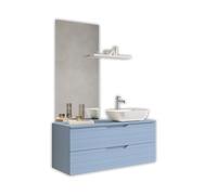 AQA DESIGN accessori casa composizione 4 pezzi bagno, base sospesa con frontali in MDF, finitura azzurro tiffany, lavabo da appoggio in ceramica - Azzurro - 120x45x190 cm