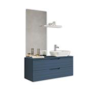AQA DESIGN accessori casa composizione 4 pezzi bagno, base sospesa con frontali in MDF, finitura blu opaco, lavabo da appoggio in ceramica bianca - Blu - 120x45x190 cm
