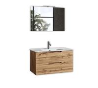 AQA DESIGN accessori casa composizione 4 pezzi bagno, base sospesa con frontali in MDF, finitura quercia con nodi, nr2 cassetti con scorrimento e - Quercia - 91x46,5x190 cm