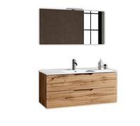 AQA DESIGN accessori casa composizione 4 pezzi bagno, base sospesa con frontali in MDF, finitura quercia con nodi, nr2 cassetti con scorrimento e - Quercia - 121x46,5x190 cm