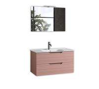 AQA DESIGN accessori casa composizione 4 pezzi bagno, base sospesa con frontali in MDF, finitura rosa cipria, nr2 cassetti con scorrimento e chiusura - Rosa cipria - 101x46,5x190 cm