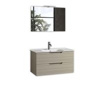 AQA DESIGN accessori casa composizione 4 pezzi bagno, base sospesa con frontali in MDF, finitura tortora opaco, nr2 cassetti con scorrimento e - Tortora - 91x46,5x190 cm