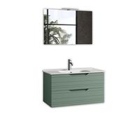AQA DESIGN accessori casa composizione 4 pezzi bagno, base sospesa con frontali in MDF, finitura verde salvia, nr2 cassetti con scorrimento e - Verde salvia - 91x46,5x190 cm
