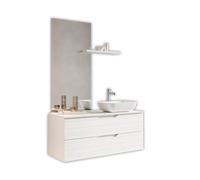 AQA DESIGN accessori casa composizione 4 pezzi bagno, lavabo da appoggio in ceramica bianca, nr2 cassetti con scorrimento e chiusura soft close - Bianco - 120x45x190 cm