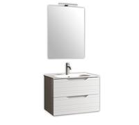 AQA DESIGN accessori casa composizione 4 pezzi bagno, nr2 cassetti con scorrimento e chiusura soft close, maniglia a gola, nr1 lampada led a luce - Bianco - 61x46,5x190 cm