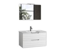 AQA DESIGN accessori casa composizione 4 pezzi bagno, nr2 cassetti con scorrimento e chiusura soft close, maniglia a gola, nr1 lampada led a luce - Bianco - 101x46,5x190 cm