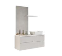 AQA DESIGN accessori casa composizione 4 pezzi bagno, nr2 cassetti con scorrimento e chiusura soft close, maniglia a gola pantografata, nr1 specchio - Bianco - 120x45x190 cm
