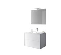 AQA DESIGN accessori casa composizione 4 pezzi bagno, superficie antigraffio, nr2 cassetti con apertura push a estrazione totale, nr1 lampada led a - Bianco - 71x46,5x190 cm