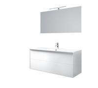 AQA DESIGN accessori casa composizione 4 pezzi bagno, superficie antigraffio, nr2 cassetti con apertura push a estrazione totale, nr1 lampada led a - Bianco - 121x46,5x190 cm