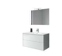 AQA DESIGN accessori casa composizione 4 pezzi bagno, superficie antigraffio, nr2 cassetti con apertura push a estrazione totale, nr1 lampada led a - Bianco - 91x46,5x190 cm