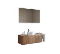 AQA DESIGN accessori casa composizione 5 pezzi bagno, base sospesa con frontali in MDF cannettato, finitura quercia con nodi, lavabo in ceramica, nr1 - Rovere miele - 100x45x190 cm