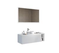 AQA DESIGN accessori casa composizione 5 pezzi bagno, nr1 cassetto con scorrimento e chiusura soft close, maniglia a gola pantografata, miscelatore e - Bianco - 100x45x190 cm