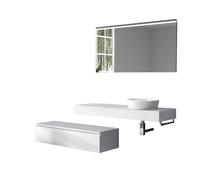 AQA DESIGN accessori casa composizione 5 pezzi bagno, nr2 staffe di supporto a scomparsa, in metallo zincato, lavabo in ceramica, nr1 specchio - Bianco - 220x45x190 cm