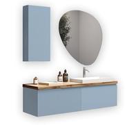 AQA DESIGN accessori casa composizione 6 pezzi bagno, nr1 base sospesa con frontali in MDF cannettato, finitura azzurro tiffany, nr1 base sospesa con - Azzurro - 140x45x190 cm