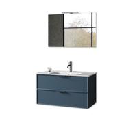 AQA DESIGN accessori casa composizione bagno, base sospesa con frontali in MDF, finitura blu opaco, nr2 cassetti con scorrimento e chiusura soft - Blu - 91x46,5x190 cm