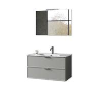 AQA DESIGN accessori casa composizione bagno, base sospesa con frontali in MDF, finitura grigio opaco, nr2 cassetti con scorrimento e chiusura soft - Grigio - 101x46,5x190 cm