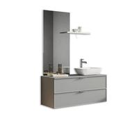 AQA DESIGN accessori casa composizione bagno, base sospesa con frontali in MDF, finitura grigio opaco, lavabo da appoggio in ceramica bianca, nr2 - Grigio - 120x45x190 cm