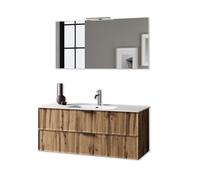 AQA DESIGN accessori casa composizione bagno, base sospesa con frontali in MDF, finitura quercia con nodi, nr2 cassetti con scorrimento e chiusura - Quercia - 121x46,5x190 cm