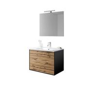 AQA DESIGN accessori casa composizione bagno, nr2 cassetti con apertura push a estrazione totale, quercia, nr1 lampada led a luce fredda 4000k non - Quercia - 71x46,5x190 cm