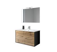 AQA DESIGN accessori casa composizione bagno, nr2 cassetti con apertura push a estrazione totale, quercia, nr1 lampada led a luce fredda 4000k non - Quercia - 91x46,5x190 cm