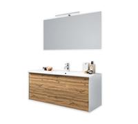 AQA DESIGN accessori casa composizione bagno, superficie antigraffio, nr2 cassetti con apertura push a estrazione totale, colore quercia, nr1 lampada - Quercia - 121x46,5x190 cm