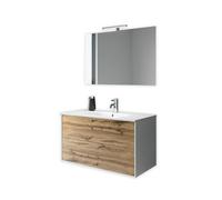 AQA DESIGN accessori casa composizione bagno, superficie antigraffio, nr2 cassetti con apertura push a estrazione totale, colore quercia, nr1 lampada - Quercia - 91x46,5x190 cm
