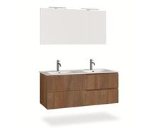 AQA DESIGN accessori casa composizione doppia vasca 5 pezzi bagno, base sospesa con frontali in MDF cannettato, finitura rovere rio, nr2 cassetti con - Rovere - 121x46,5x190 cm
