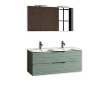 AQA DESIGN accessori casa composizione doppia vasca 5 pezzi bagno, base sospesa con frontali in MDF, finitura verde salvia, nr2 cassetti con - Verde salvia - 121x46,5x190 cm