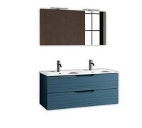 AQA DESIGN accessori casa composizione doppia vasca 5 pezzi bagno, base sospesa con frontali in MDF, finitura blu opaco, nr2 cassetti con scorrimento - Blu - 121x46,5x190 cm