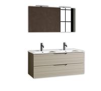 AQA DESIGN accessori casa composizione doppia vasca 5 pezzi bagno, base sospesa con frontali in MDF, finitura tortora opaco, nr2 cassetti con - Tortora - 121x46,5x190 cm