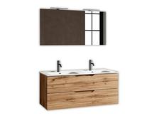 AQA DESIGN accessori casa composizione doppia vasca 5 pezzi bagno, base sospesa con frontali in MDF, finitura quercia con nodi, nr2 cassetti con - Quercia - 121x46,5x190 cm