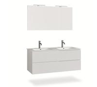 AQA DESIGN accessori casa composizione doppia vasca 5 pezzi bagno, nr2 cassetti con scorrimento e chiusura soft close, maniglia a gola pantografata - Bianco - 121x46,5x190 cm