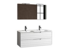 AQA DESIGN accessori casa composizione doppia vasca 5 pezzi bagno, nr2 cassetti con scorrimento e chiusura soft close, maniglia a gola, nr2 lampade - Bianco - 121x46,5x190 cm