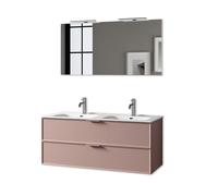 AQA DESIGN accessori casa composizione doppia vasca bagno, base sospesa con frontali in MDF, finitura rosa cipria, nr2 cassetti con scorrimento e - Rosa cipria - 121x46,5x190 cm