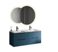 AQA DESIGN accessori casa composizione doppia vasca bagno, nr2 basi sospese con frontali in MDF, finitura blu opaco, nr4 cassetti con scorrimento e - Blu - 120x46,5x190 cm