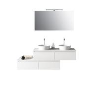 Aqa Design accessori casa composizione doppio lavabo 8 pezzi bagno, nr2 lavabi in ceramica, nr1 specchio reversibile, nr1 lampada led a luce fredda - Bianco - 180x45x190 cm