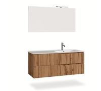 AQA DESIGN accessori casa composizione vasca bagno, base sospesa con frontali in MDF cannettato, finitura quercia con nodi, nr2 cassetti con - Rovere miele - 121x46,5x190 cm