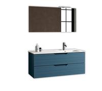 AQA DESIGN accessori casa composizione vasca bagno, base sospesa con frontali in MDF, finitura blu opaco, nr2 cassetti con scorrimento e chiusura - Blu - 121x46,5x190 cm