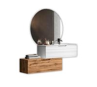 AQA DESIGN accessori casa composizione vasca bagno, nr1 base sospesa con frontali in MDF, finitura quercia con nodi, nr2 cassetti con scorrimento e - Multicolore - 200x45x190 cm